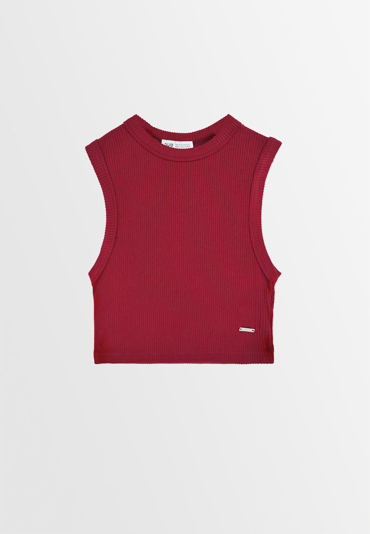 Women Sleeveless Crop Top - Maroon - 410025