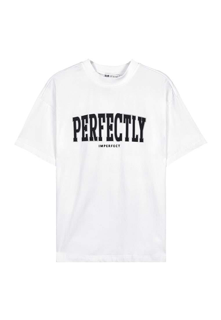 Men Oversized T-Shirt Short Sleeve - White - 310065