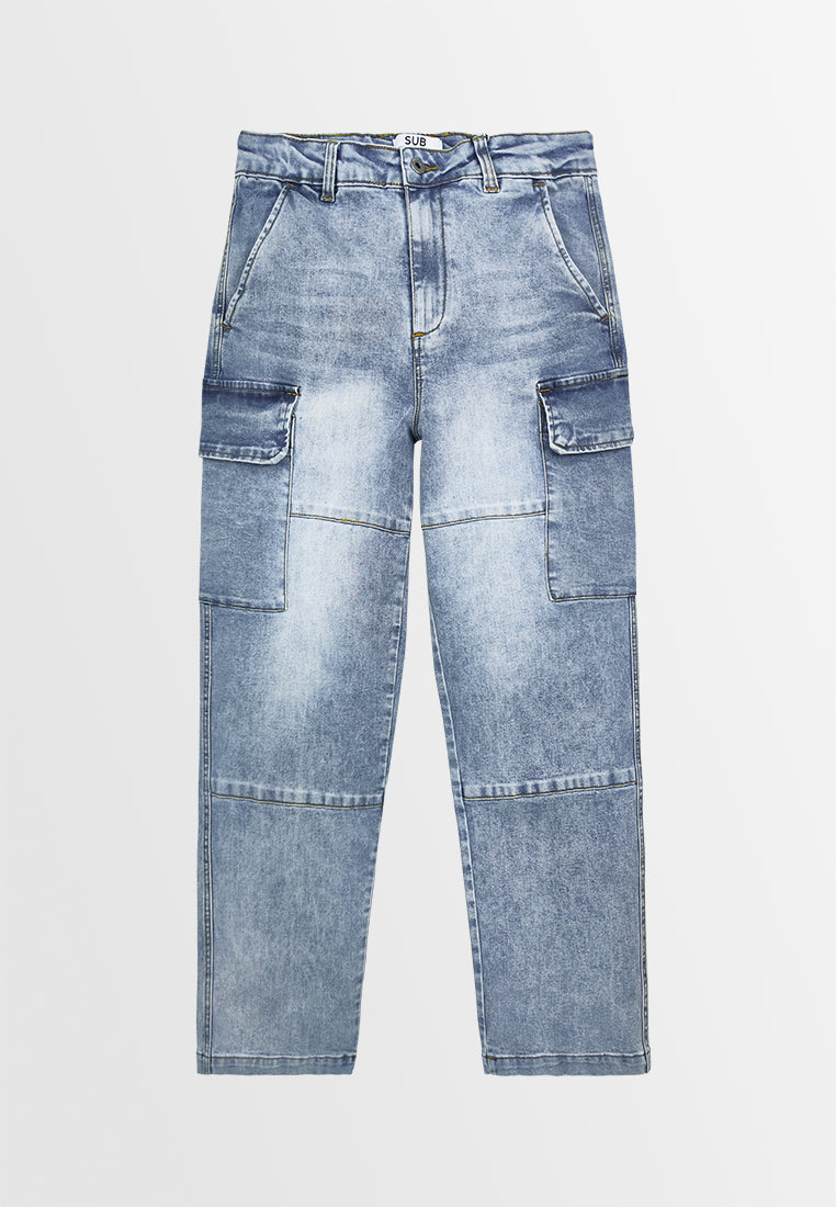 Men Long Cargo Jeans - Light Blue - 410064