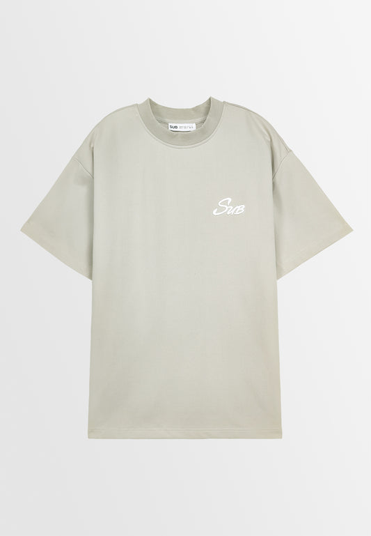 Men Oversized T-Shirt Short Sleeve - Khaki - 410248