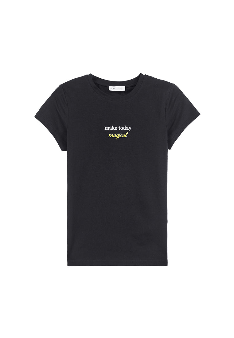 Women Short-Sleeve Graphic Tee - Black - F3W860