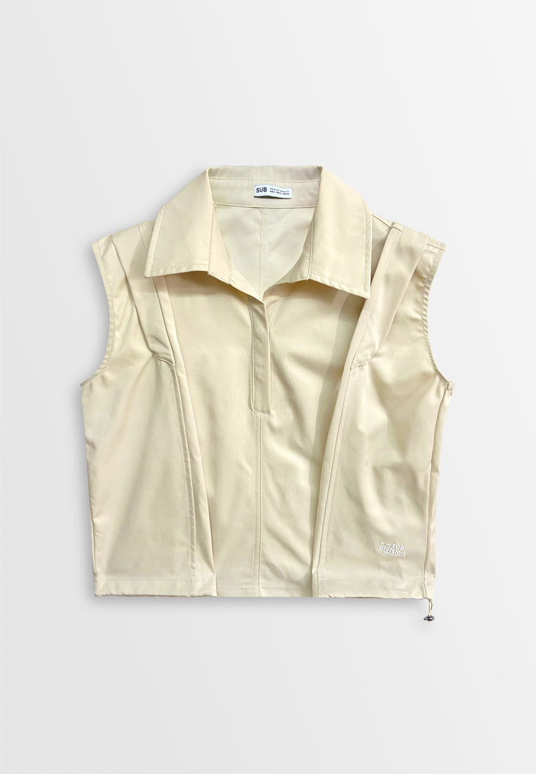 Women Sleeveless Shirt - Light Khaki - 410372