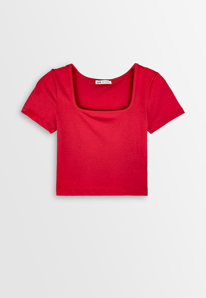 Women Square Neck Crop Top - Red - 410380