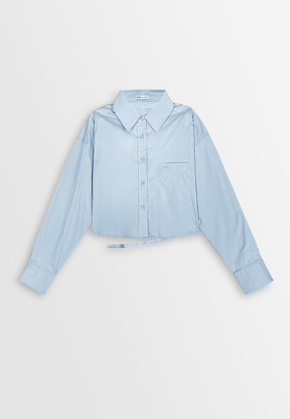 Women Long-Sleeve Crop Shirt - Light Blue - 410274