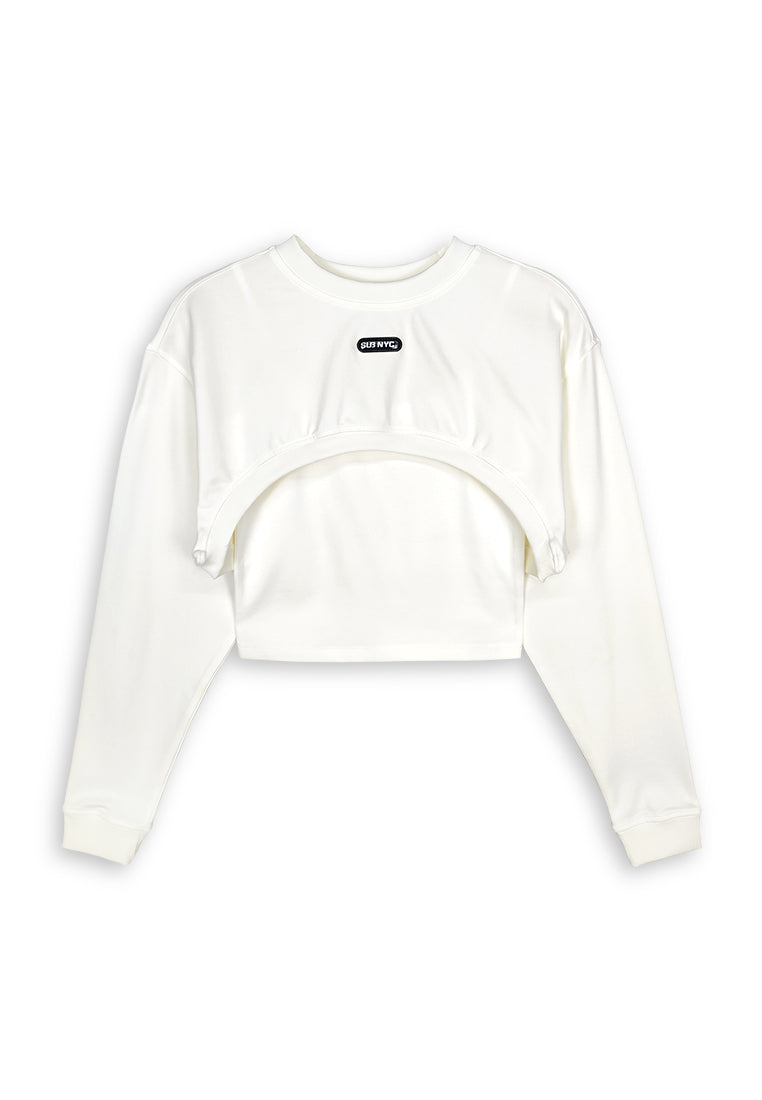 Women Long-Sleeve Sweatshirt Crop Top - White - 410286