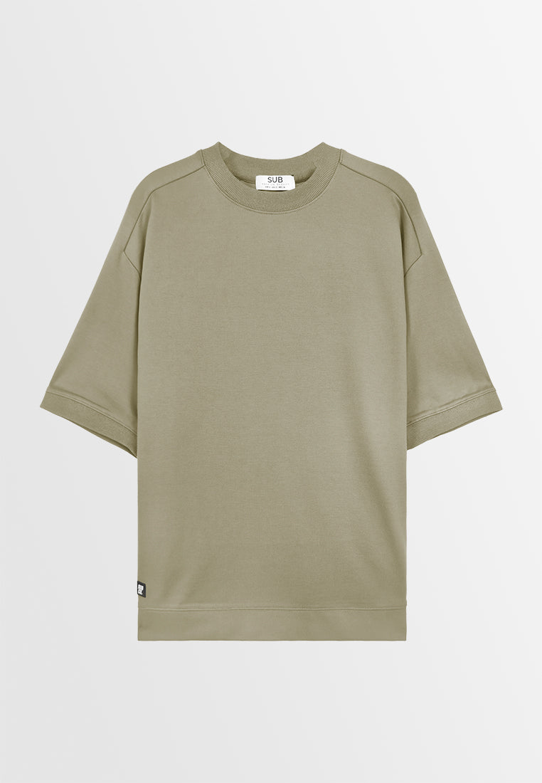 Men Oversized T-Shirt Short Sleeve - Dark Khaki - 410043