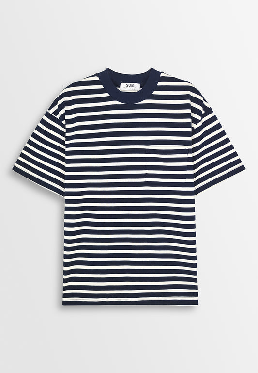 Men Oversized T-Shirt Short Sleeve - Navy - 410131