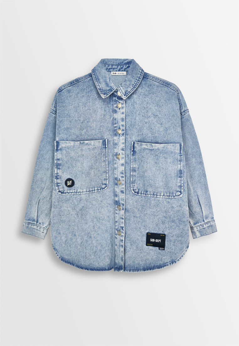 Women Oversized Denim Shirt - Blue - 310133