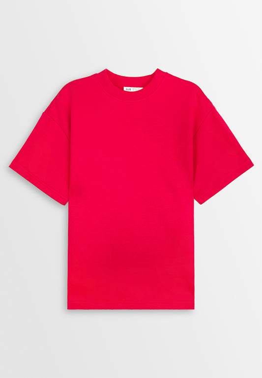 Men Oversized T-Shirt Short Sleeve - Red - 410415