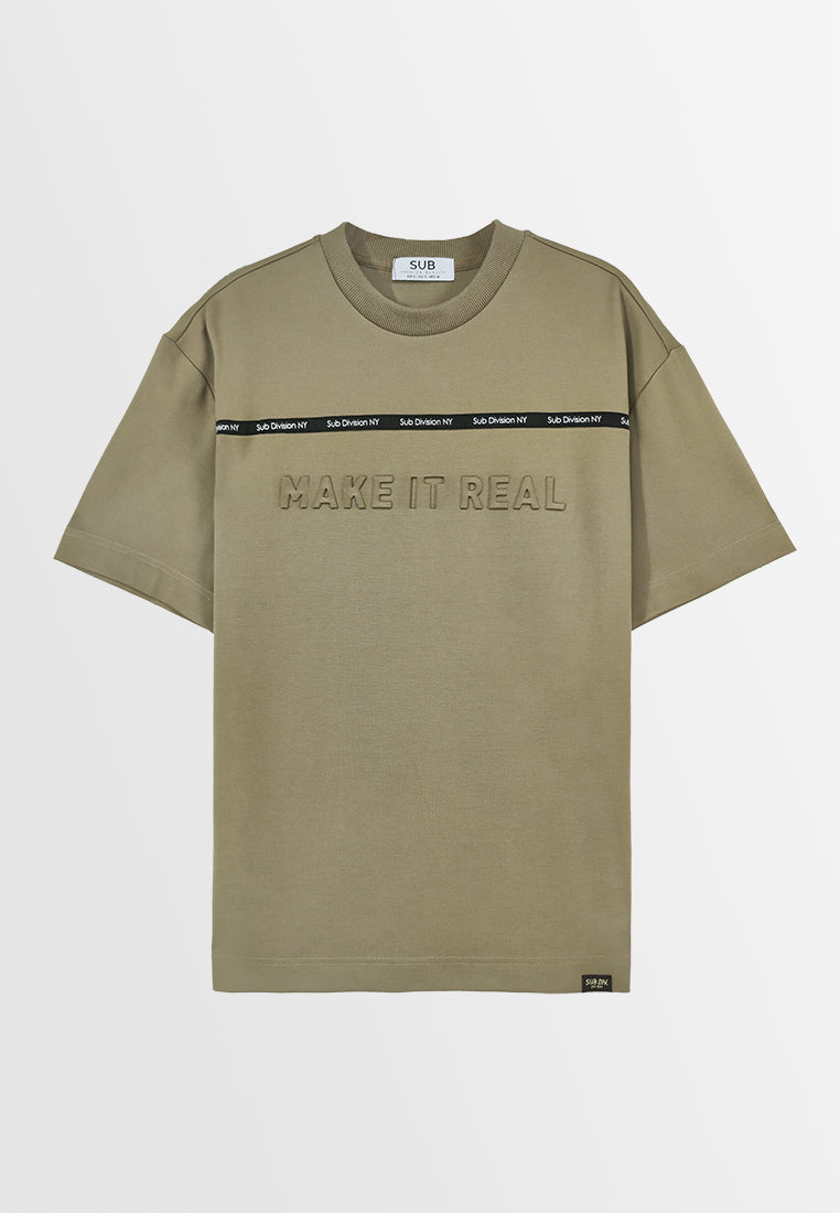 Men Oversized T-Shirt Short Sleeve - Dark Khaki - 310015