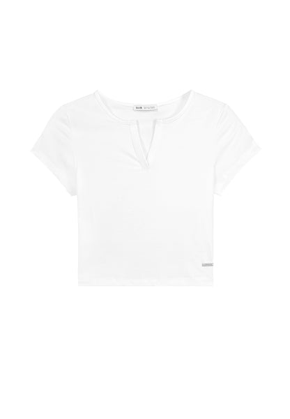 Women Short-Sleeve Crop Top Tee - White - 410023