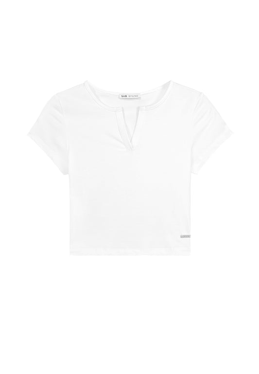 Women Short-Sleeve Crop Top Tee - White - 410023