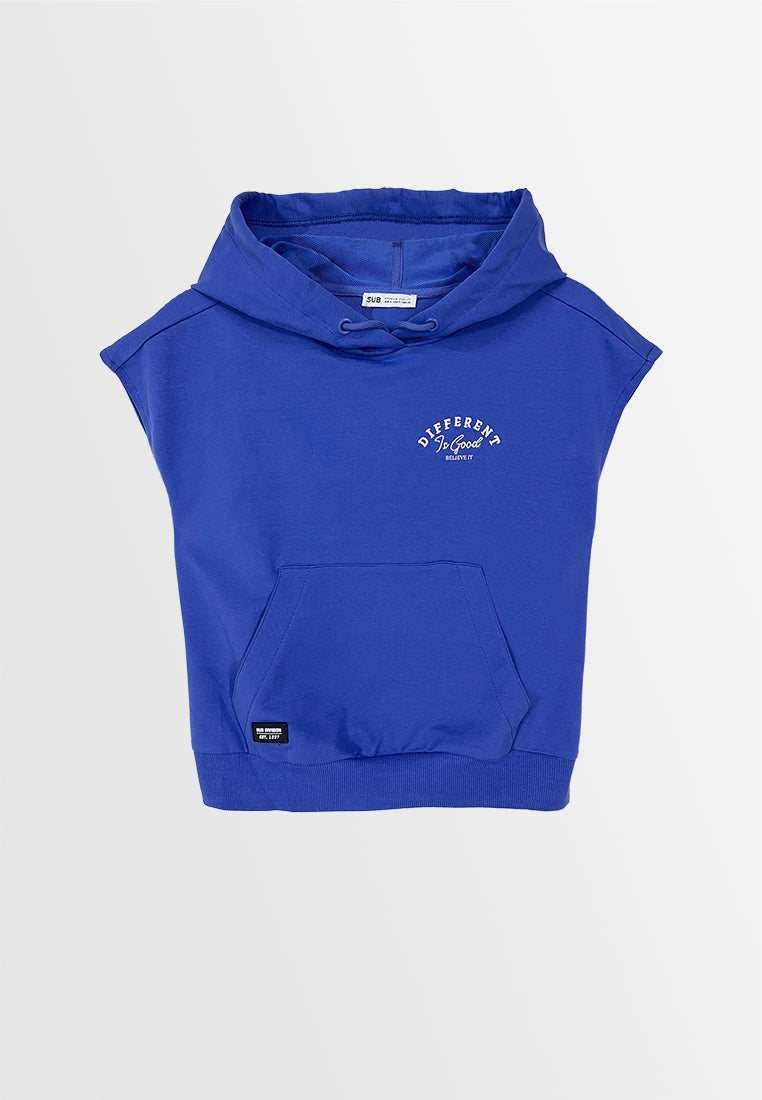 Women Sleeveless Sweatshirt Hoodies - Blue - M3W764