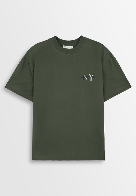 Men Oversized T-Shirt Short Sleeve - Army Green - 410322