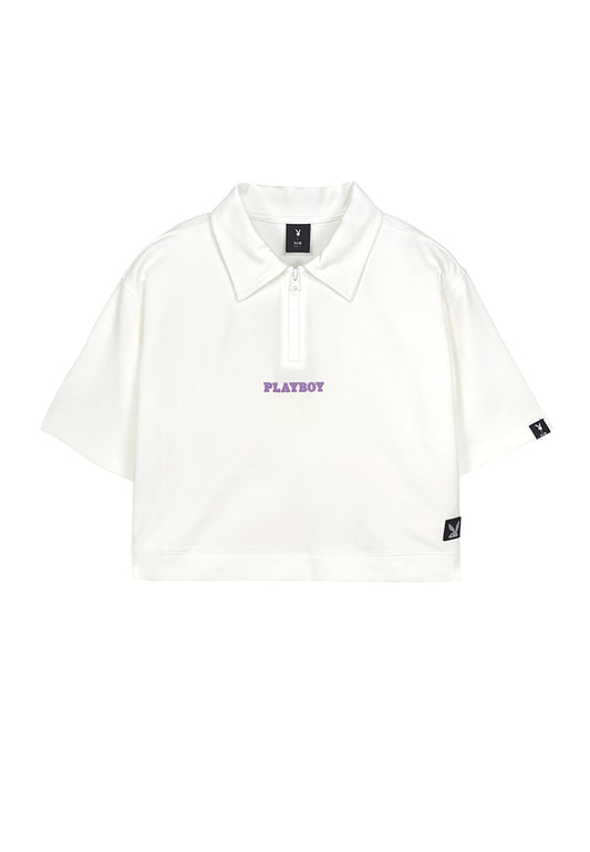 Playboy x SUB Women Cropped Polo Tee - White - 410105