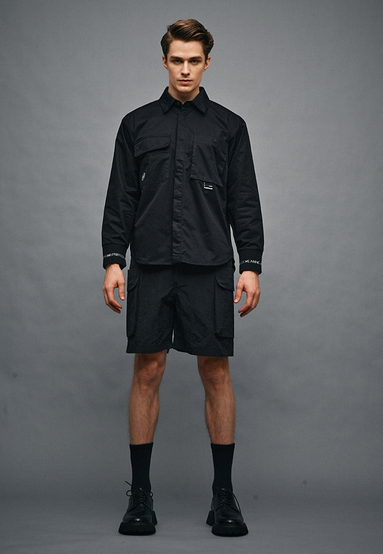 Men Oversized Long-Sleeve Shirt - Black - 410334