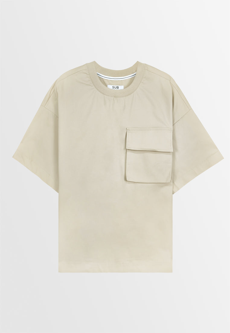 Men Oversized T-Shirt Short Sleeve - Light Khaki - 410083