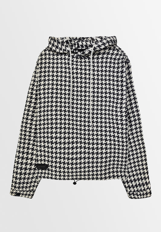 Men Houndstooth Long-Sleeve Sweatshirt Hoodie - Black - M3M886