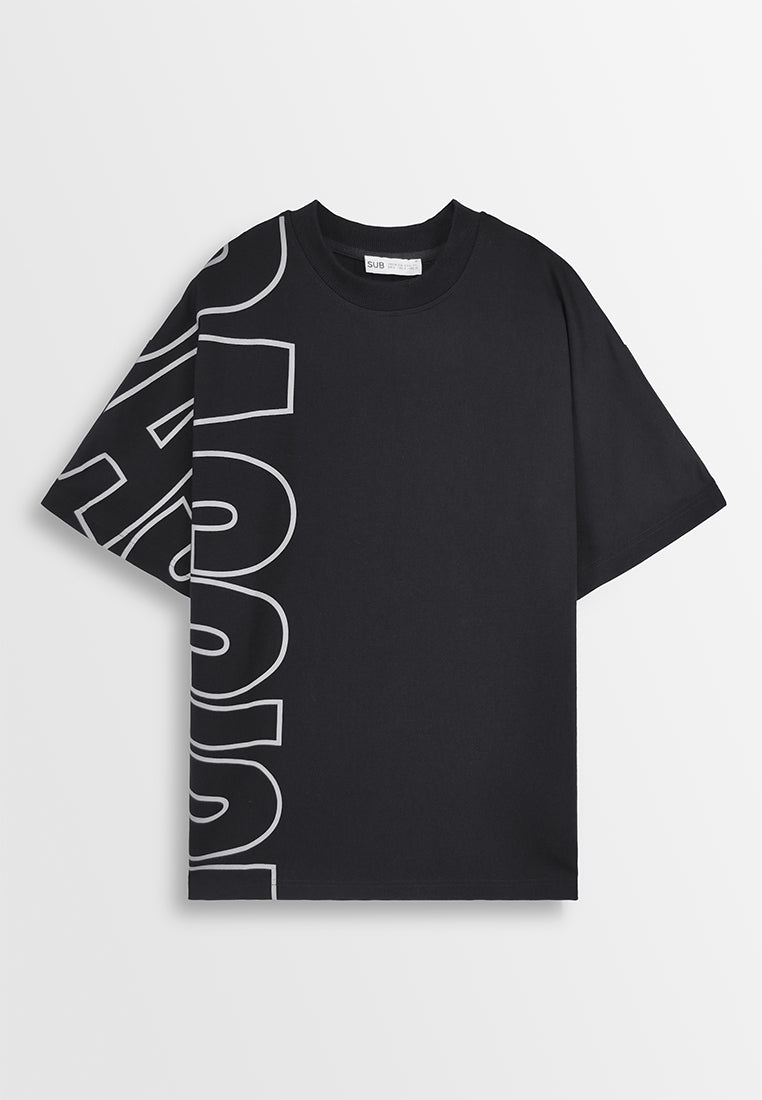 Men Oversized T-Shirt Short Sleeve - Black - 410194