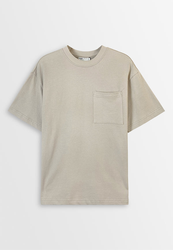 Men Oversized T-Shirt Short Sleeve - Khaki - 410362