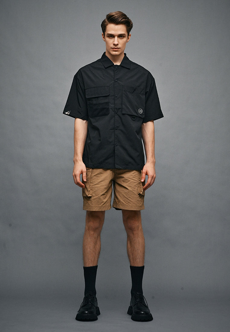 Men Oversized Short-Sleeve Shirt - Black - 410332