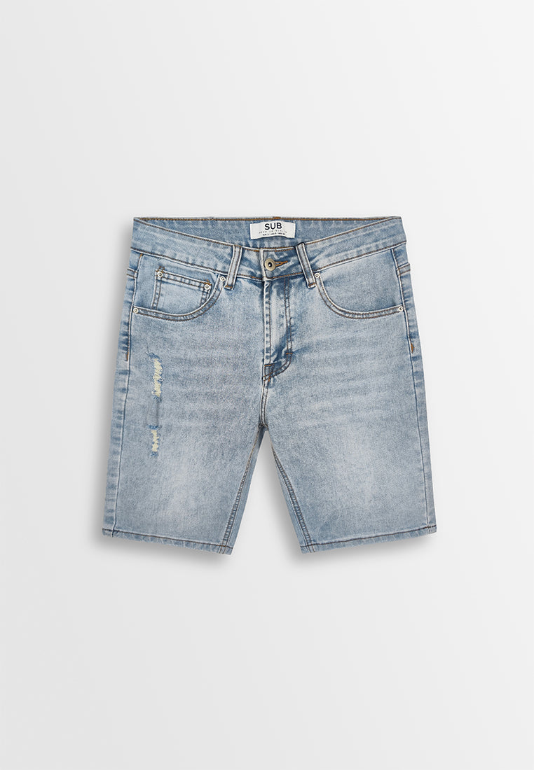 Men Ripped Short Jeans - Light Blue - 410201