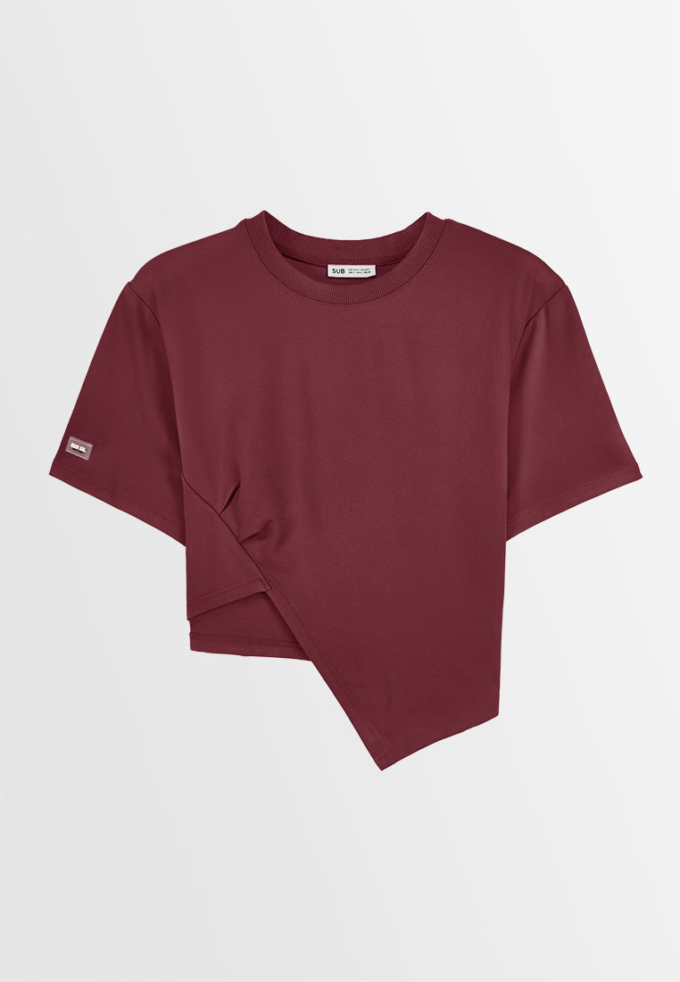 Women Short-Sleeve Fashion Tee - Maroon - 410042