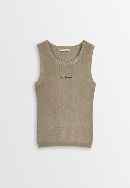 Women Sleeveless Knit Crop - Khaki - 410255