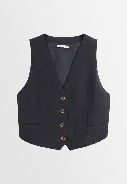 Women Plain Waistcoat - Black - M3W964