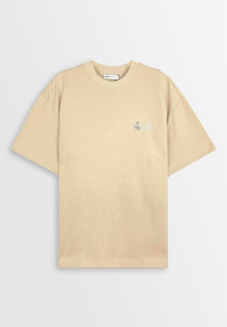 Men Oversized T-Shirt Short Sleeve - Khaki - 510038