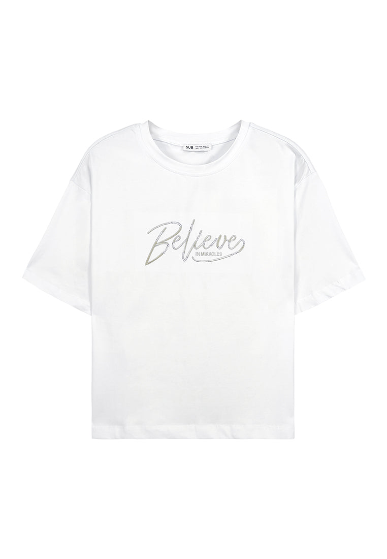 Women Short-Sleeve Fashion Tee - White - F3W857