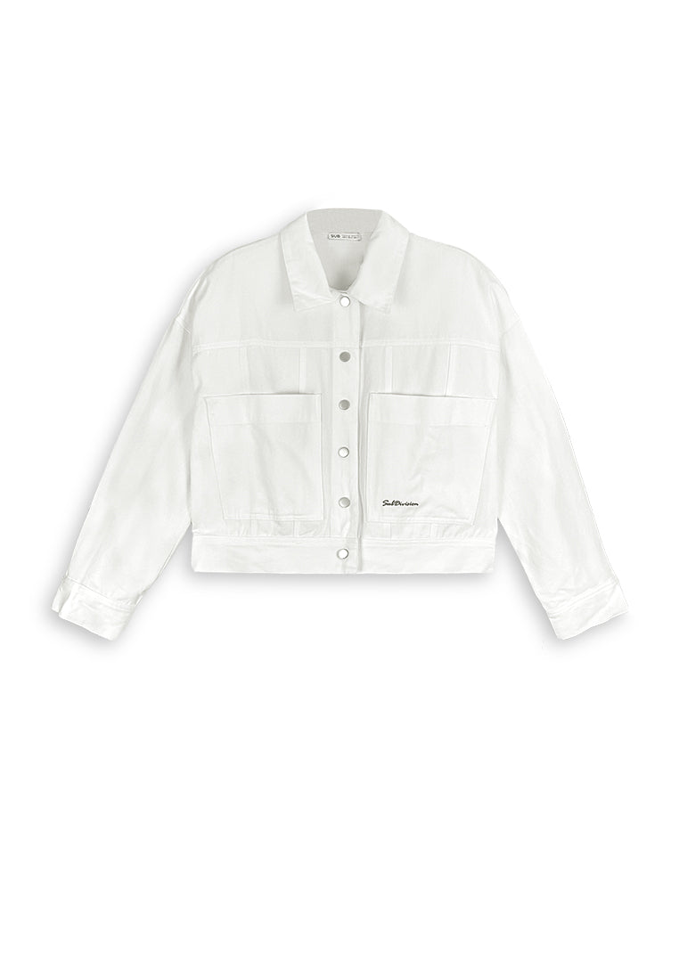 Women Oversized Denim Jacket - White - 410261