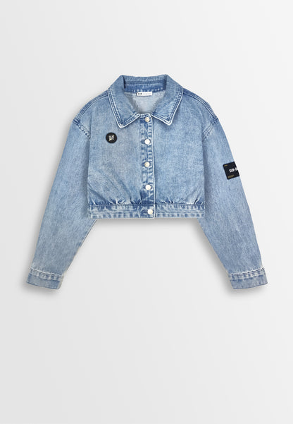 Women Cropped Denim Jacket - Blue - 310136