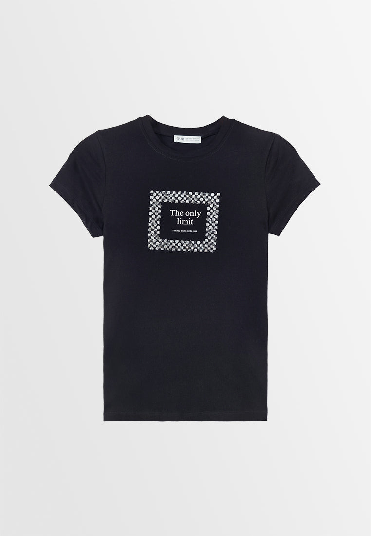 Women Short-Sleeve Graphic Tee - Black - 410027