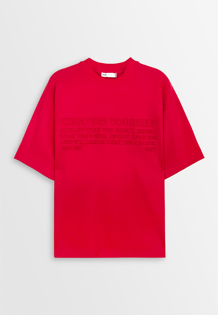 Men Oversized T-Shirt Short Sleeve - Red - 410405