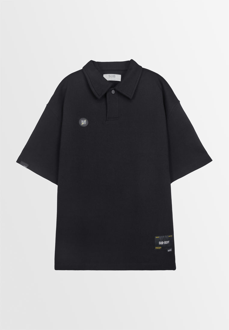 Men Short-Sleeve Oversized Polo Tee - Black - 310115