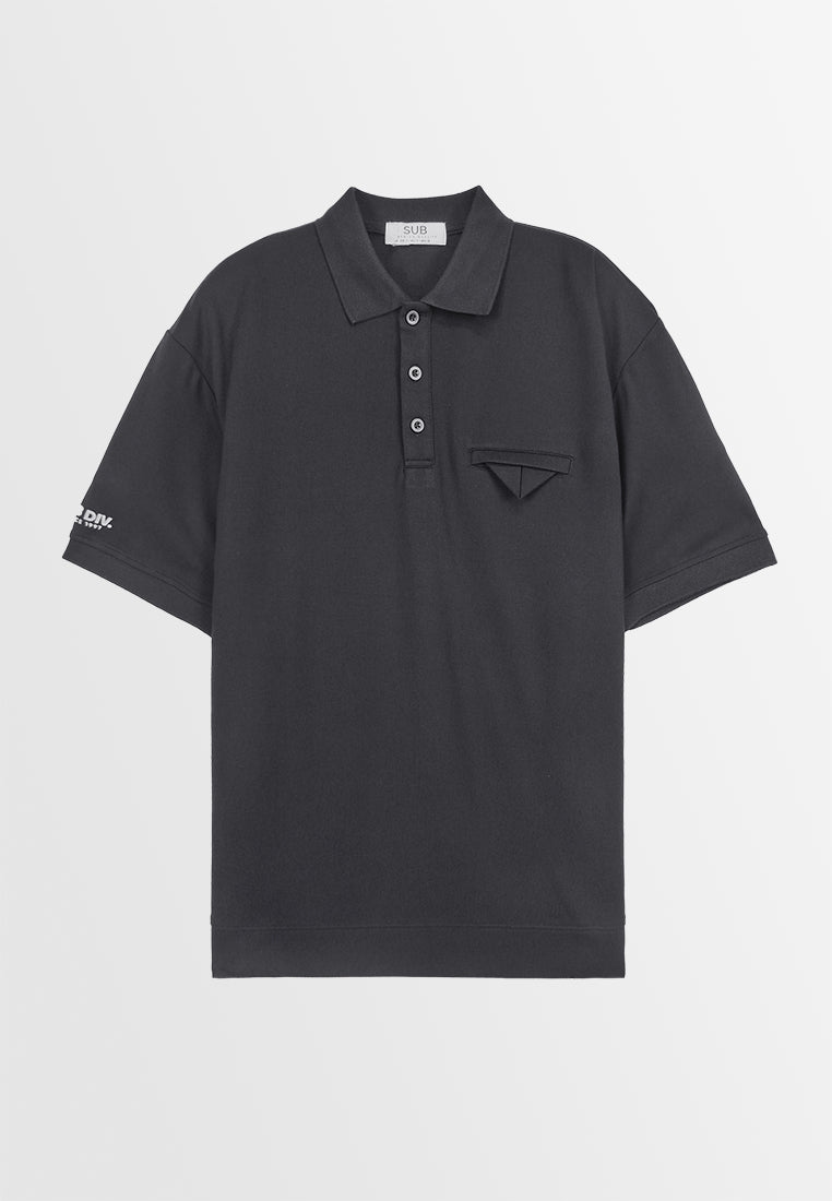 Men Short-Sleeve Oversized Polo Tee - Black - 310223