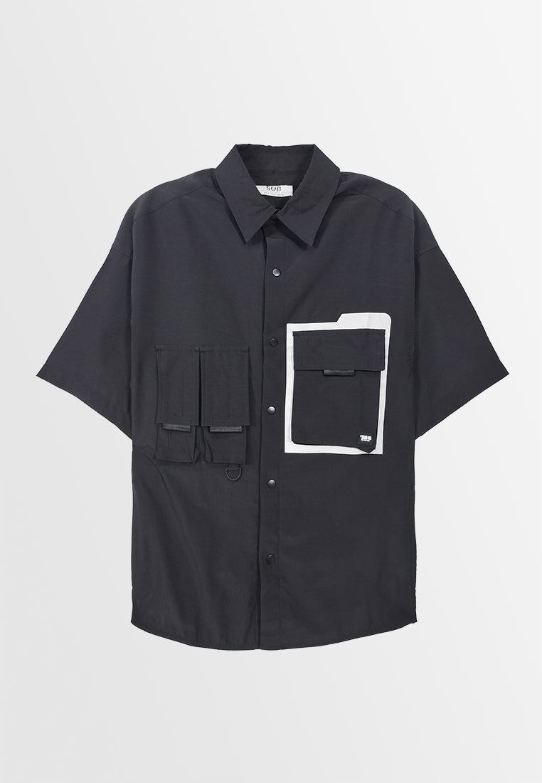 Men Oversized Short-Sleeve Shirt - Black - S3M745