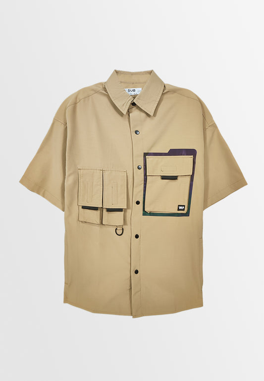 Men Oversized Short-Sleeve Shirt - Khaki - S3M746