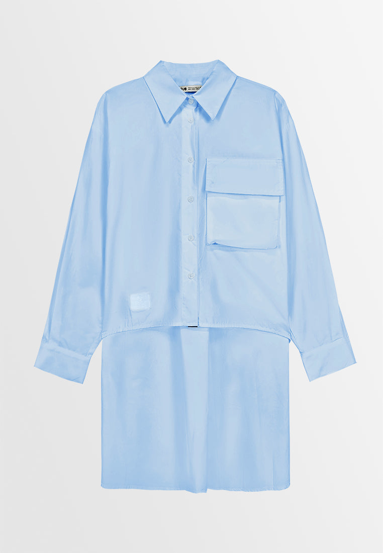 Women Oversized Long-Sleeve Blouse - Light Blue - 410082