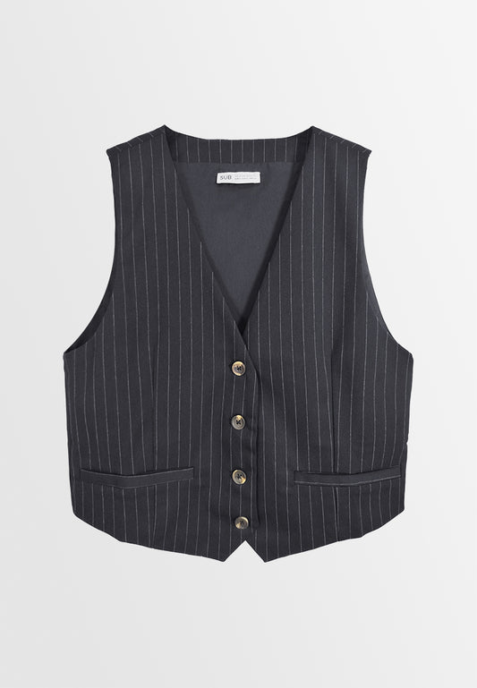 Women Pinstriped Waistcoat - Dark Grey - M3W814