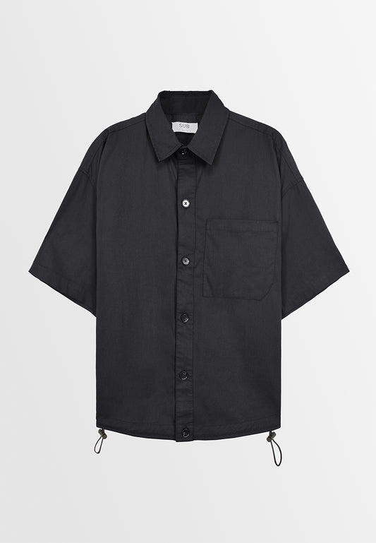 Men Oversized Short-Sleeve Shirt - Black - 410014