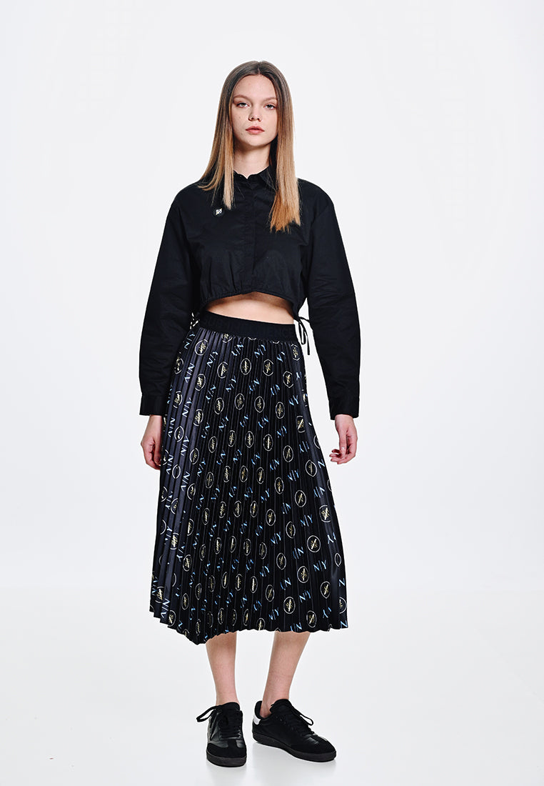 Women Pleated Long Skirt - Black - 310129