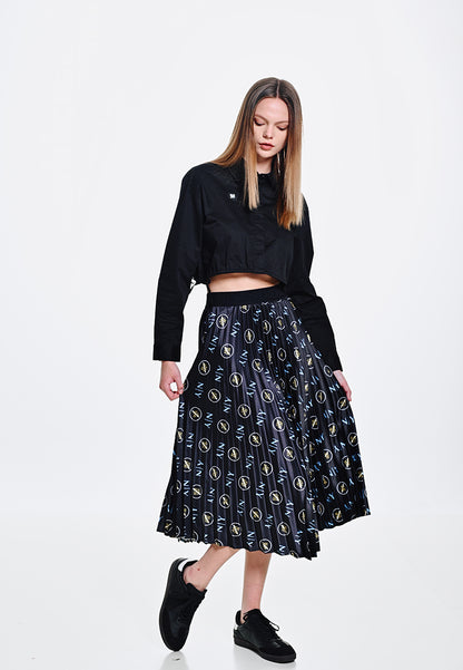 Women Pleated Long Skirt - Black - 310129