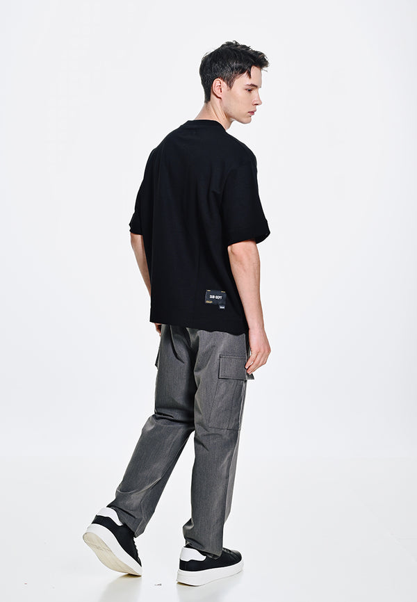 Men Oversized T-Shirt Short Sleeve - Black - 310113