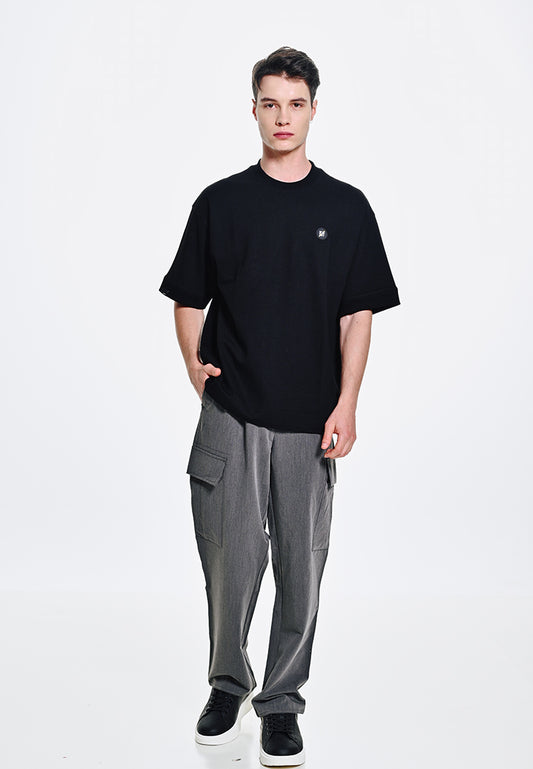 Men Oversized T-Shirt Short Sleeve - Black - 310113