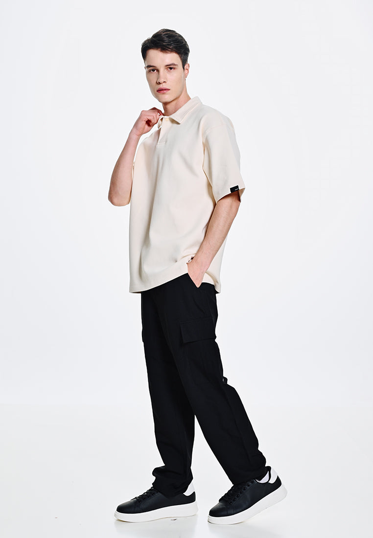 Men Short-Sleeve Oversized Polo Tee - Light Beige - 310114