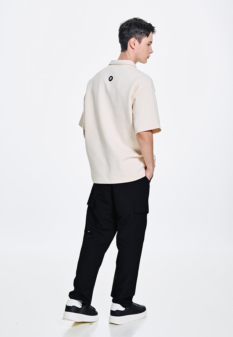 Men Short-Sleeve Oversized Polo Tee - Light Beige - 310114