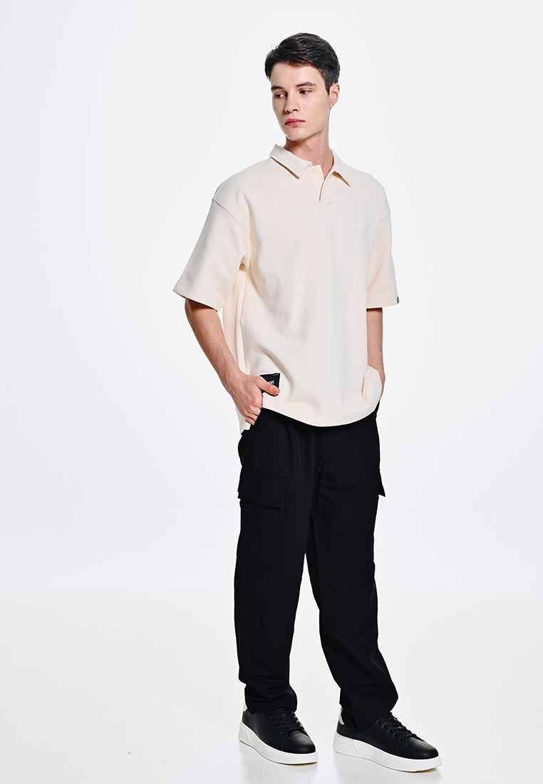 Men Short-Sleeve Oversized Polo Tee - Light Beige - 310114