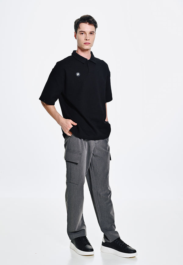 Men Short-Sleeve Oversized Polo Tee - Black - 310115